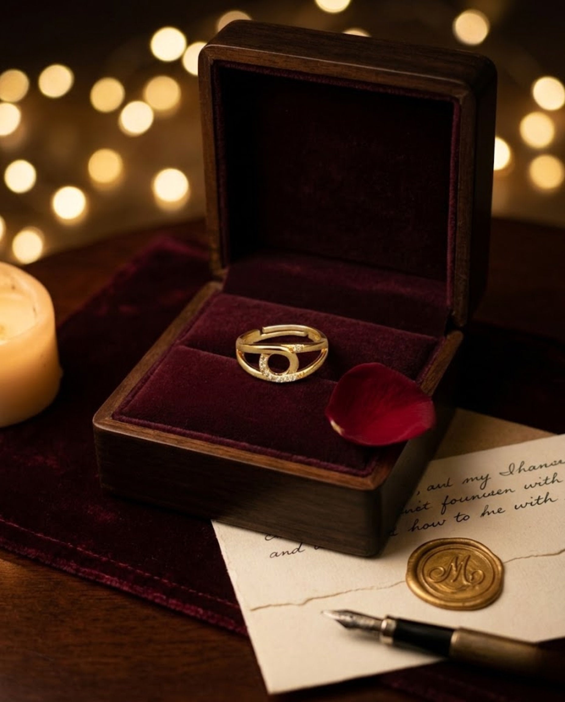 Orneza Gold Interlocking Circle Adjustable Crystal Ring