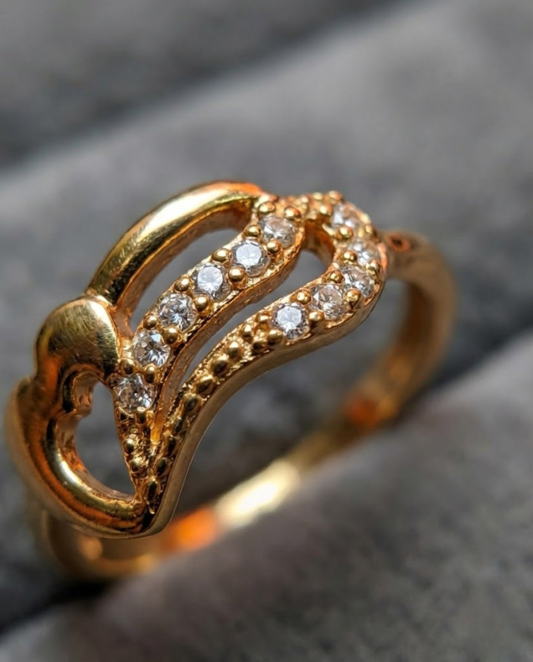 Orneza Gold Twin Heart Zirconia Statement Ring