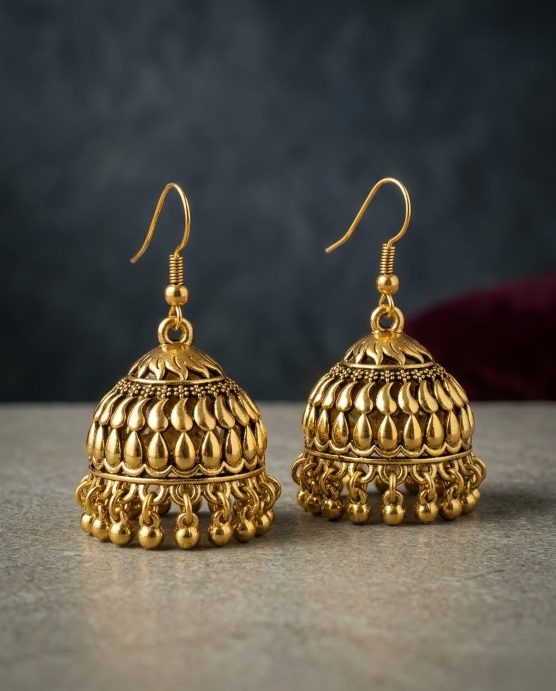 Orneza Antique Gold Textured Jhumka Earrings