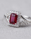 Orneza Ruby Red Zirconia Silver Halo Statement Ring