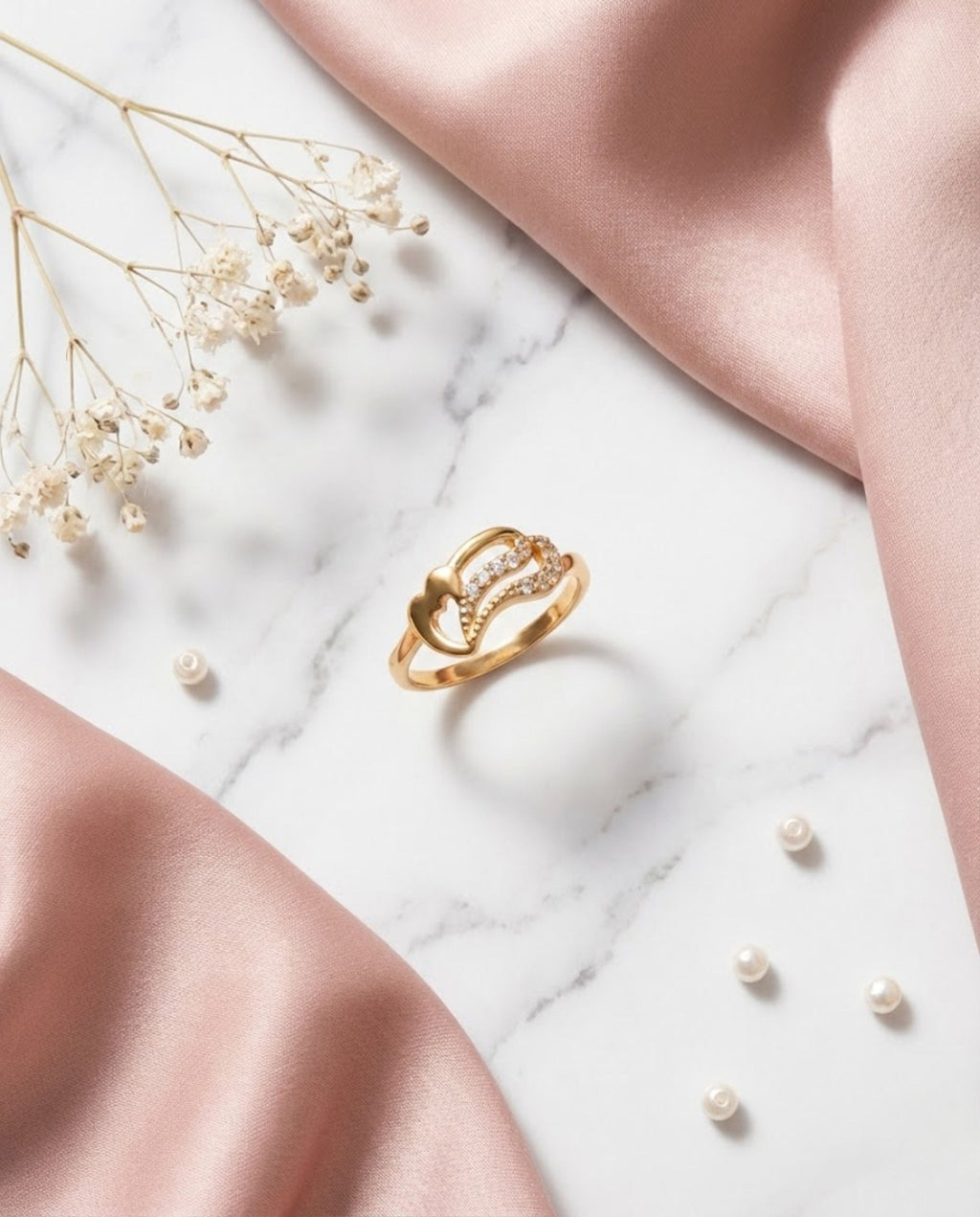 Orneza Gold Twin Heart Zirconia Statement Ring