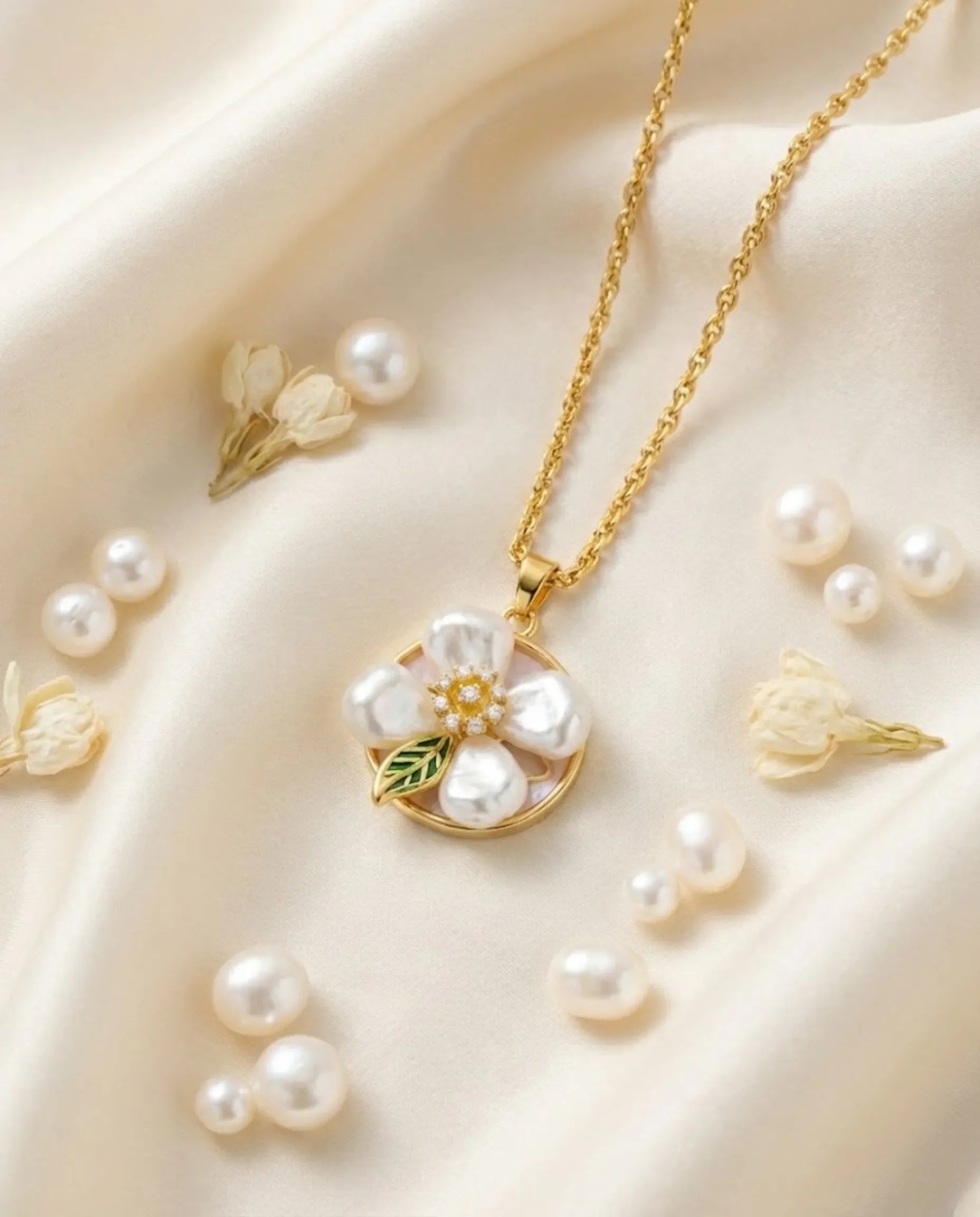 Orneza Gold Plated Pearl Flower Pendant Necklace