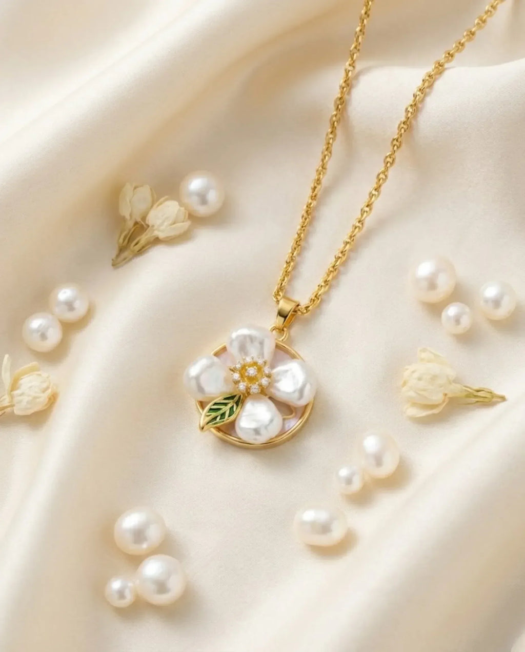 Orneza Gold Plated Pearl Flower Pendant Necklace