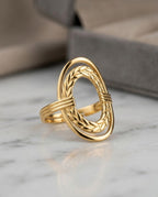 Orneza Laurel Leaf Gold Oval Statement Ring