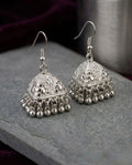 Orneza Silver Oxidized Triangular Filigree Jhumka Earrings