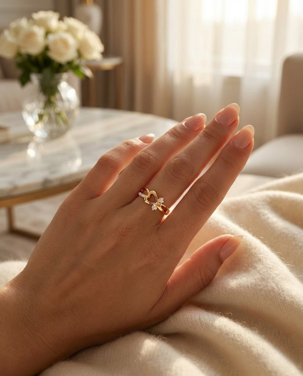 Orneza Gold Heart Infinity Adjustable Ring
