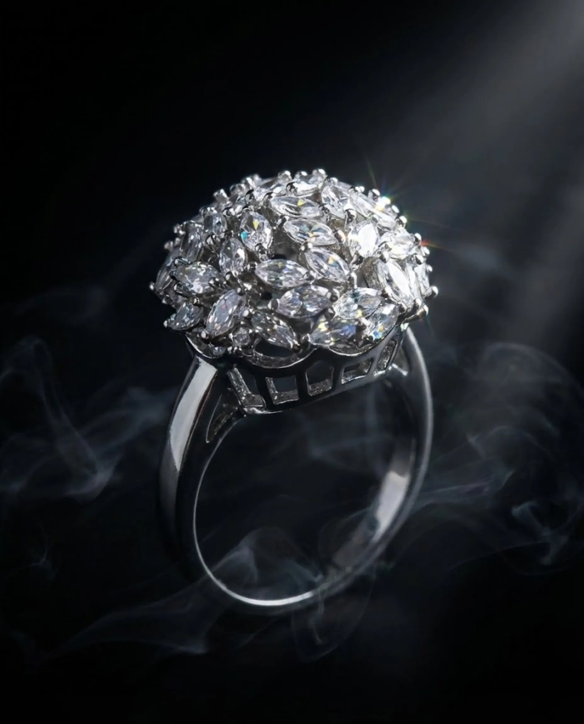 Orneza Marquise Stellar Silver Cluster Statement Ring