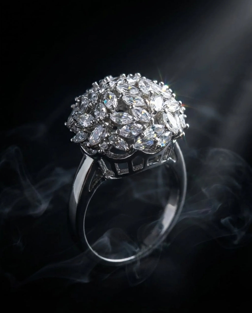 Orneza Marquise Stellar Silver Cluster Statement Ring