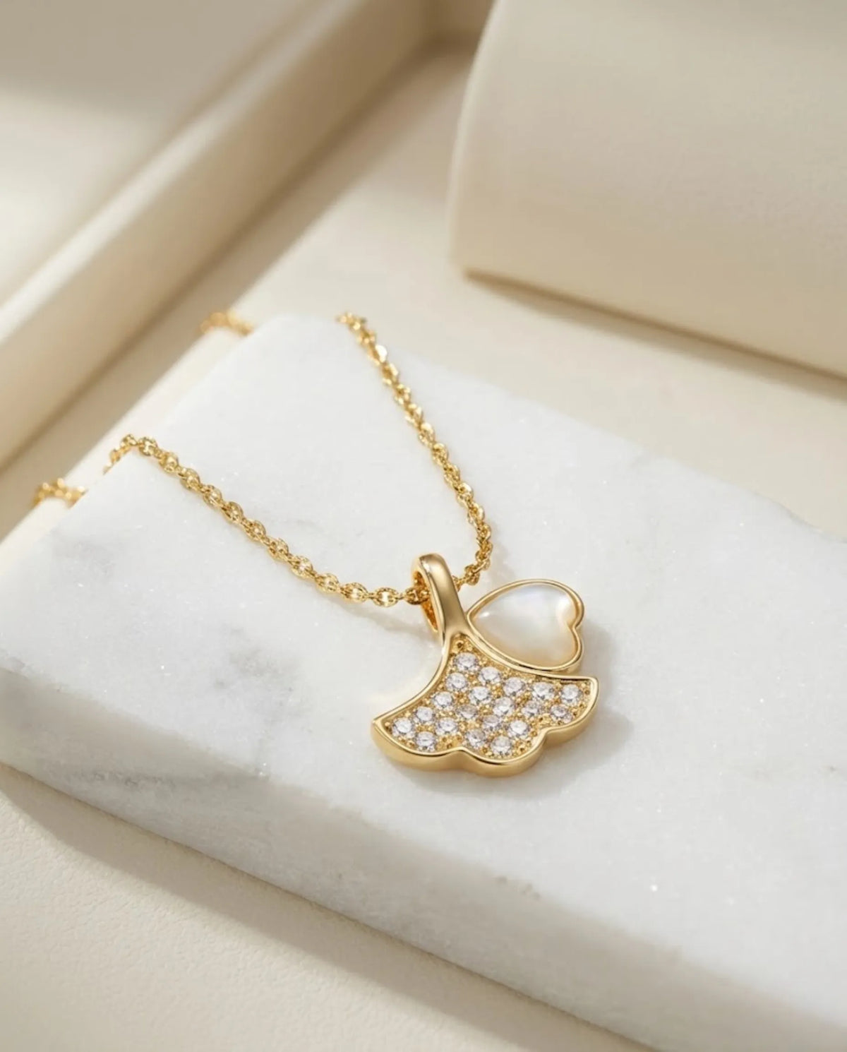 Orneza Gold Plated Heart Shell Fan Pendant Necklace