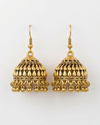 Orneza Antique Gold Textured Jhumka Earrings