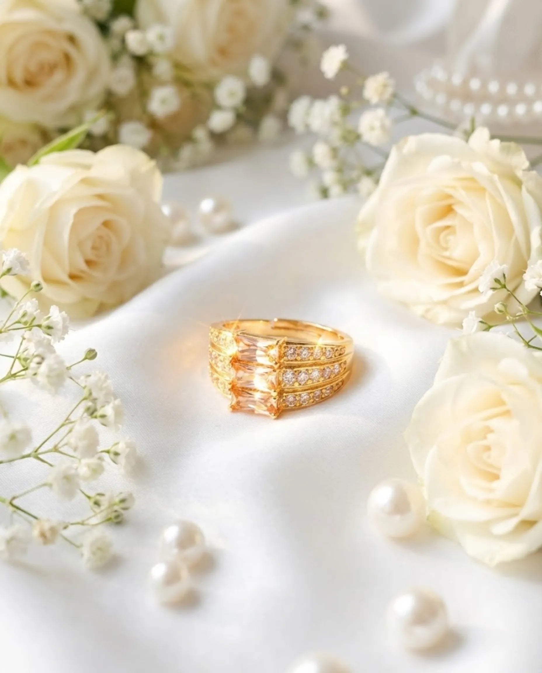 Orneza Honey Topaz Triple Tier Gold Statement Ring
