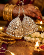 Antique Silver Filigree Jhumka Earrings by Orneza
