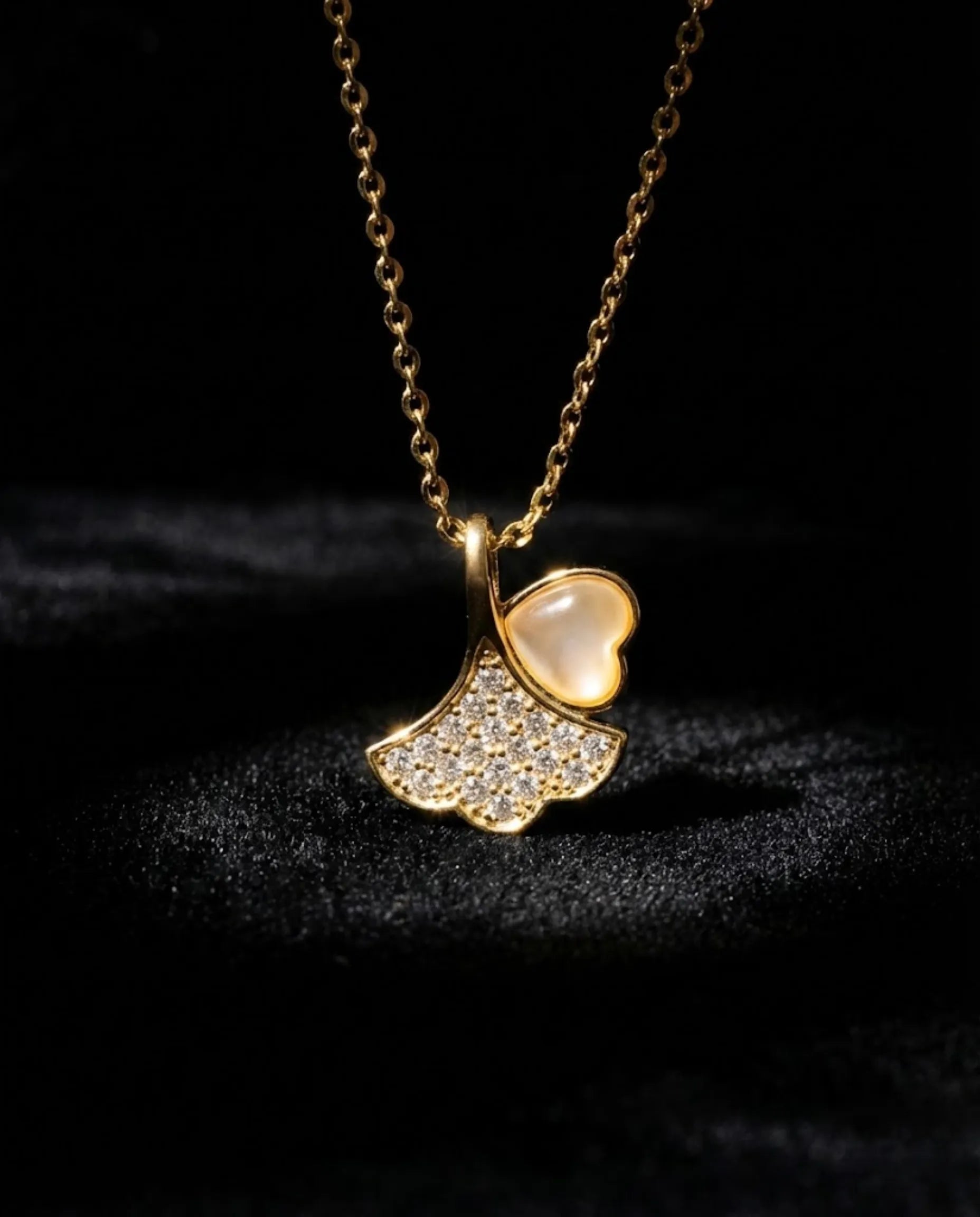 Orneza Gold Plated Heart Shell Fan Pendant Necklace