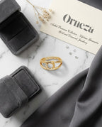Orneza Gold Interlocking Circle Adjustable Crystal Ring