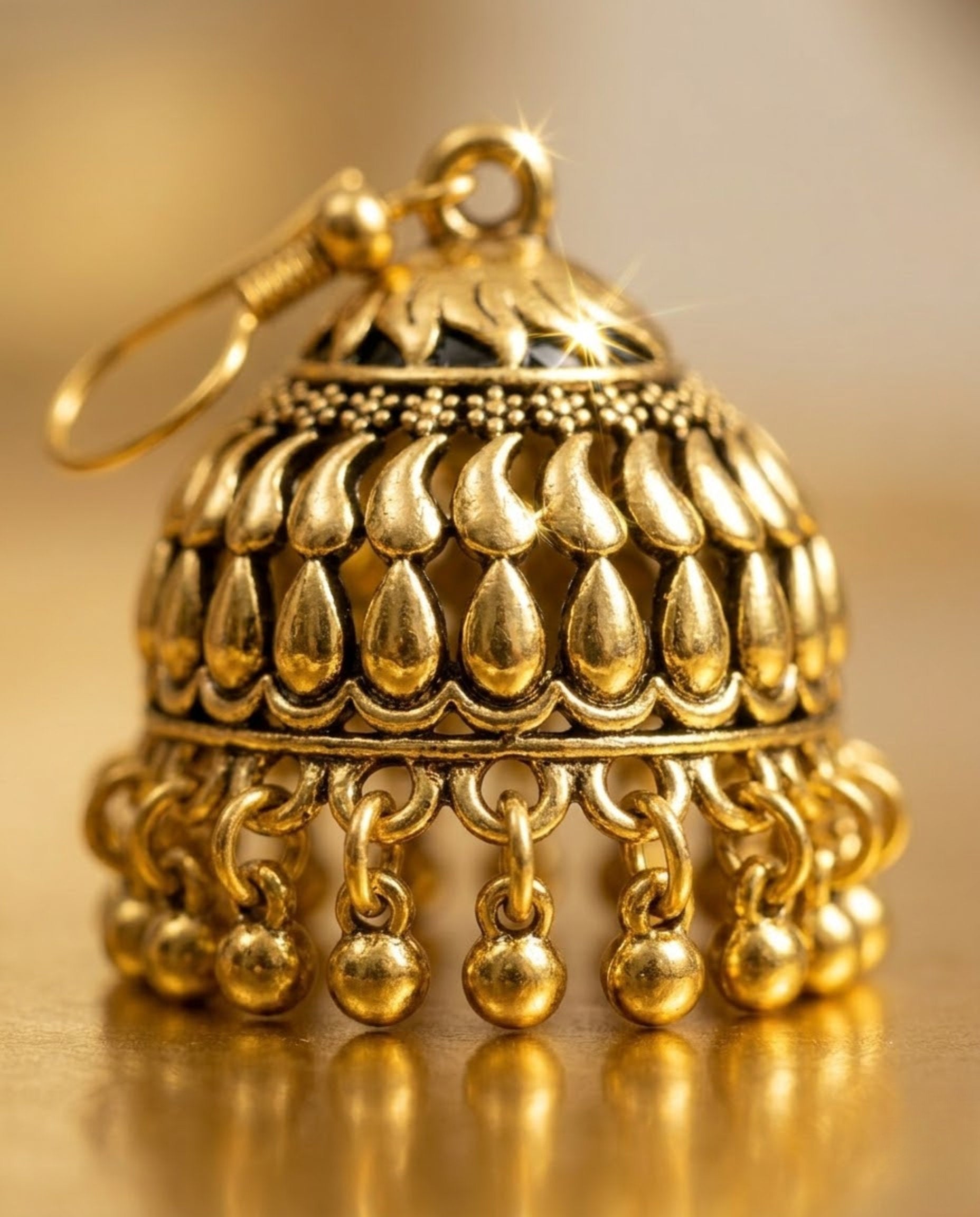 Orneza Antique Gold Textured Jhumka Earrings
