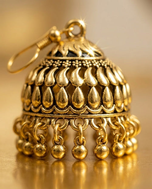 Orneza Antique Gold Textured Jhumka Earrings