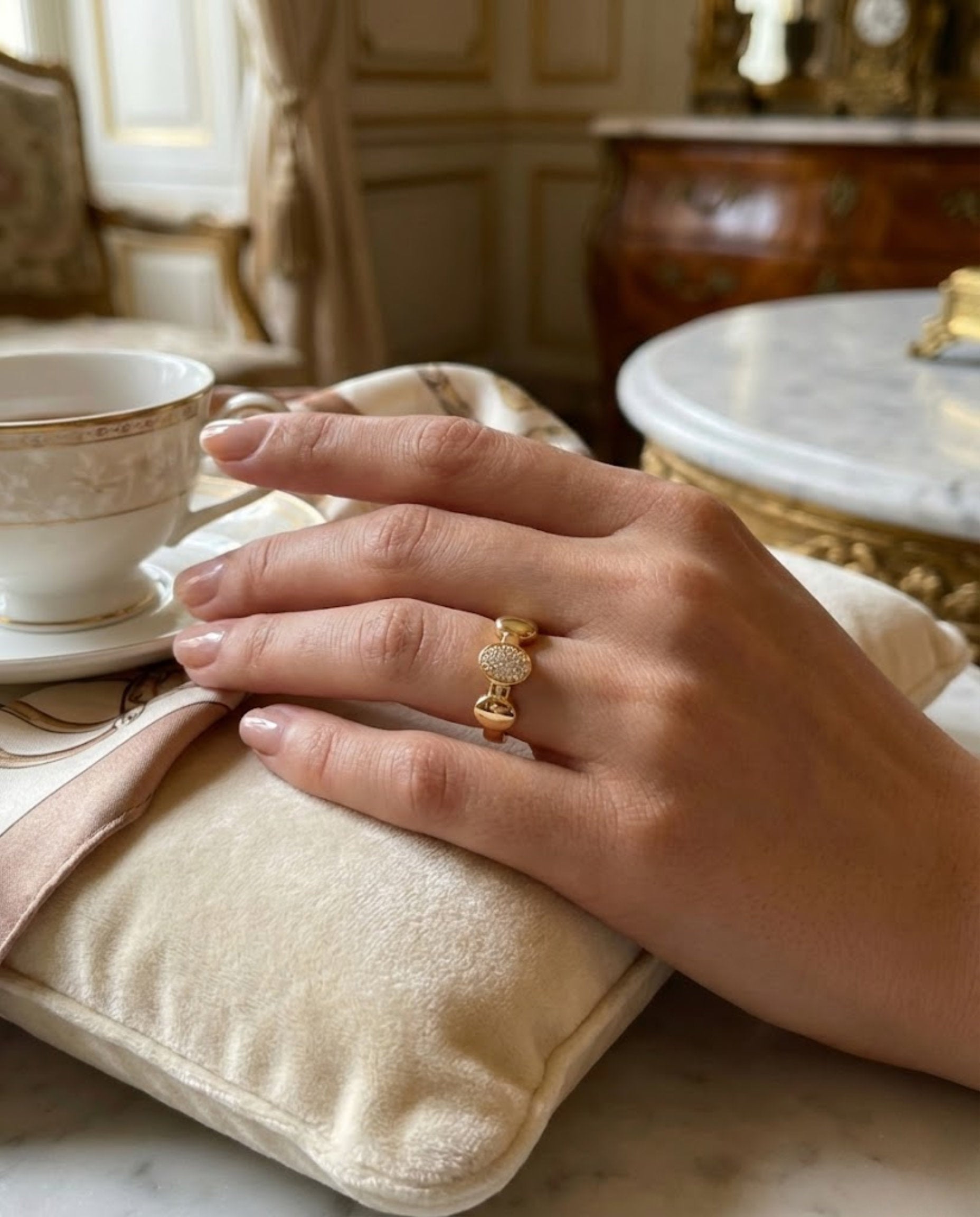 Orneza Gold Medallion Pave Zirconia Statement Ring