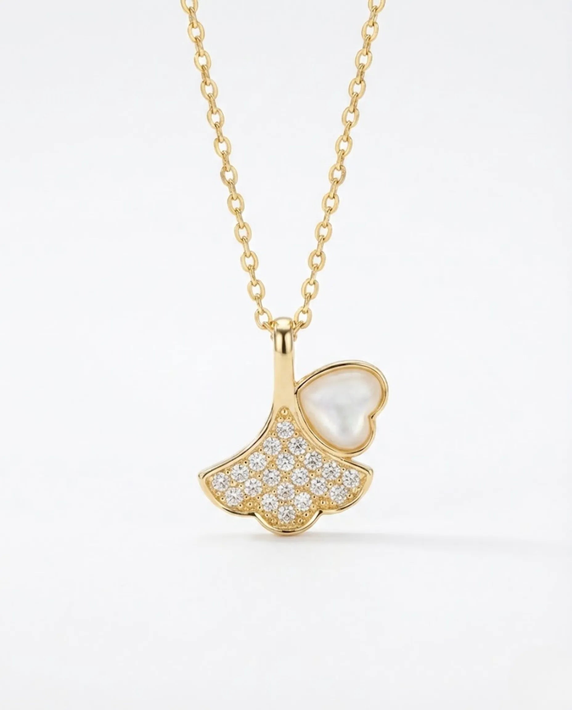 Orneza Gold Plated Heart Shell Fan Pendant Necklace