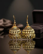 Orneza Antique Gold Textured Jhumka Earrings