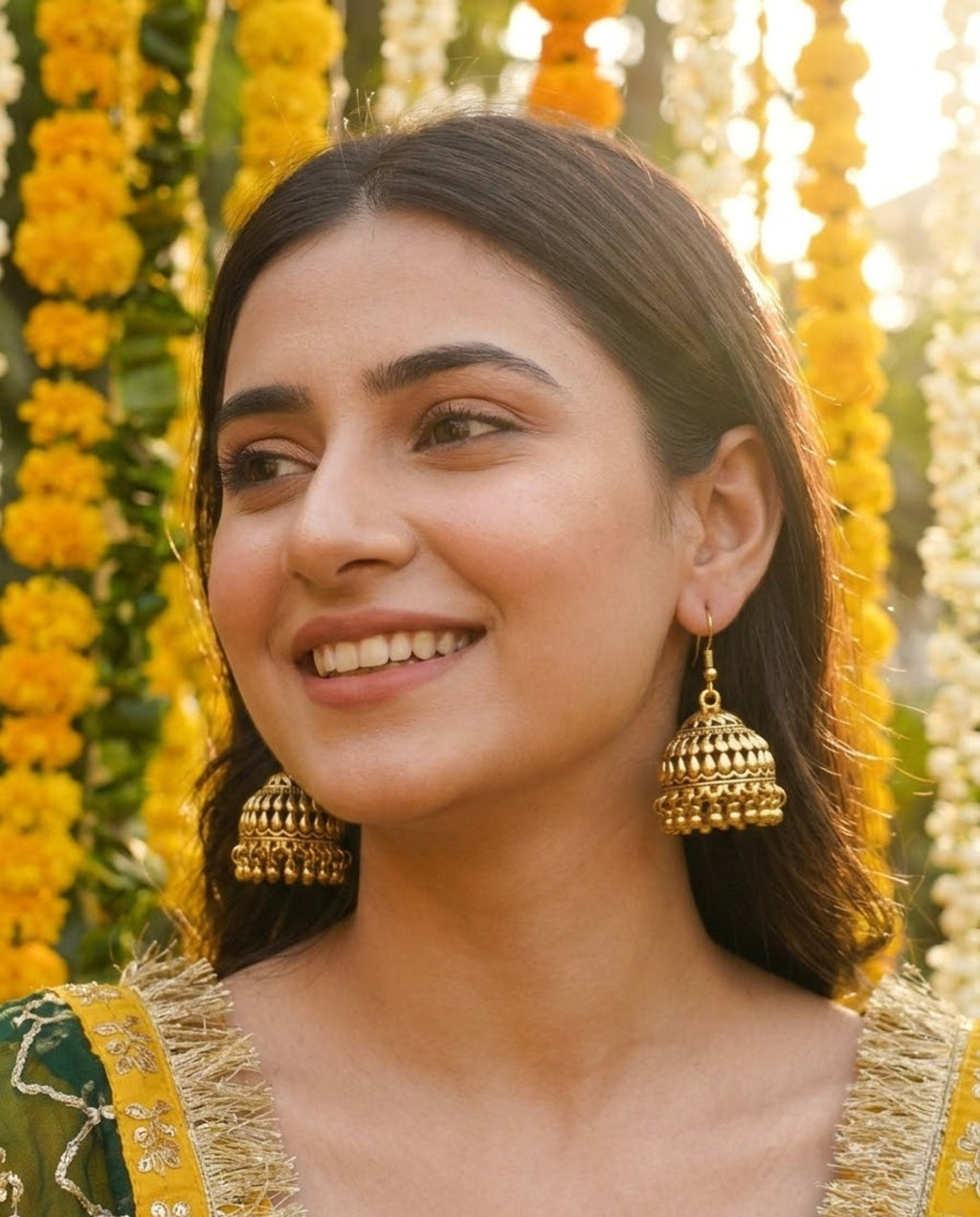 Orneza Antique Gold Textured Jhumka Earrings