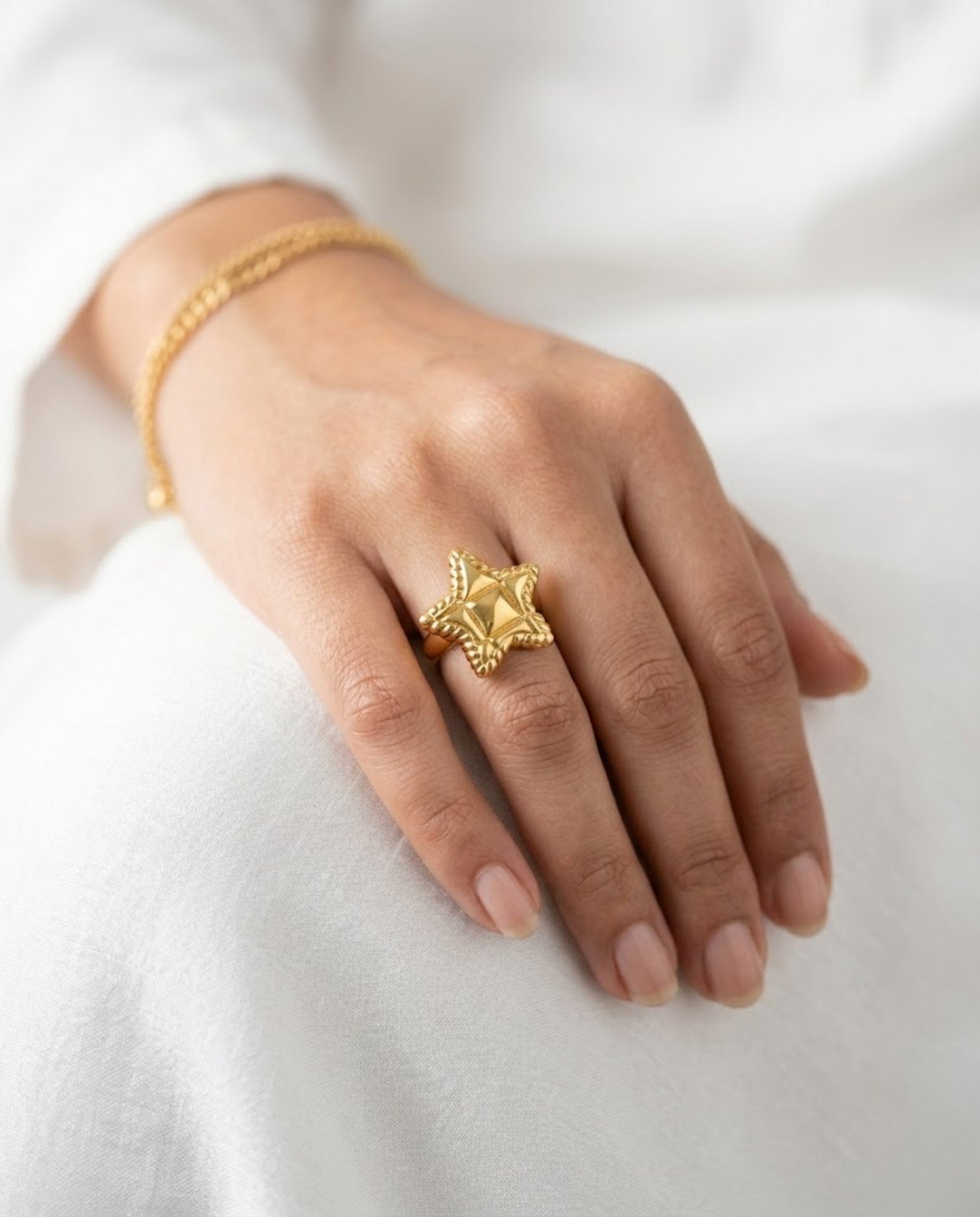 Orneza Celestial Stella Gold Star Statement Ring