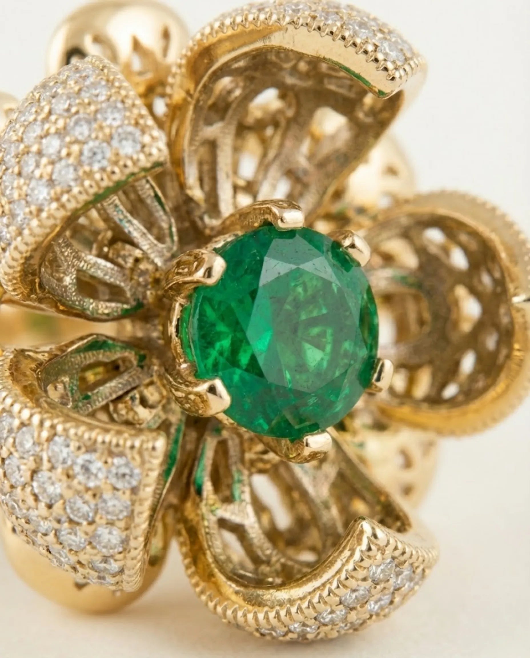 Orneza Blooming Lotus Emerald Gold Ring with Pavé Crystals
