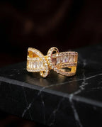 Orneza Gilded Bow Baguette Crystal Statement Ring