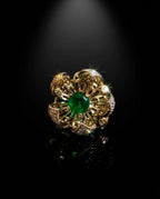 Orneza Blooming Lotus Emerald Gold Ring with Pavé Crystals