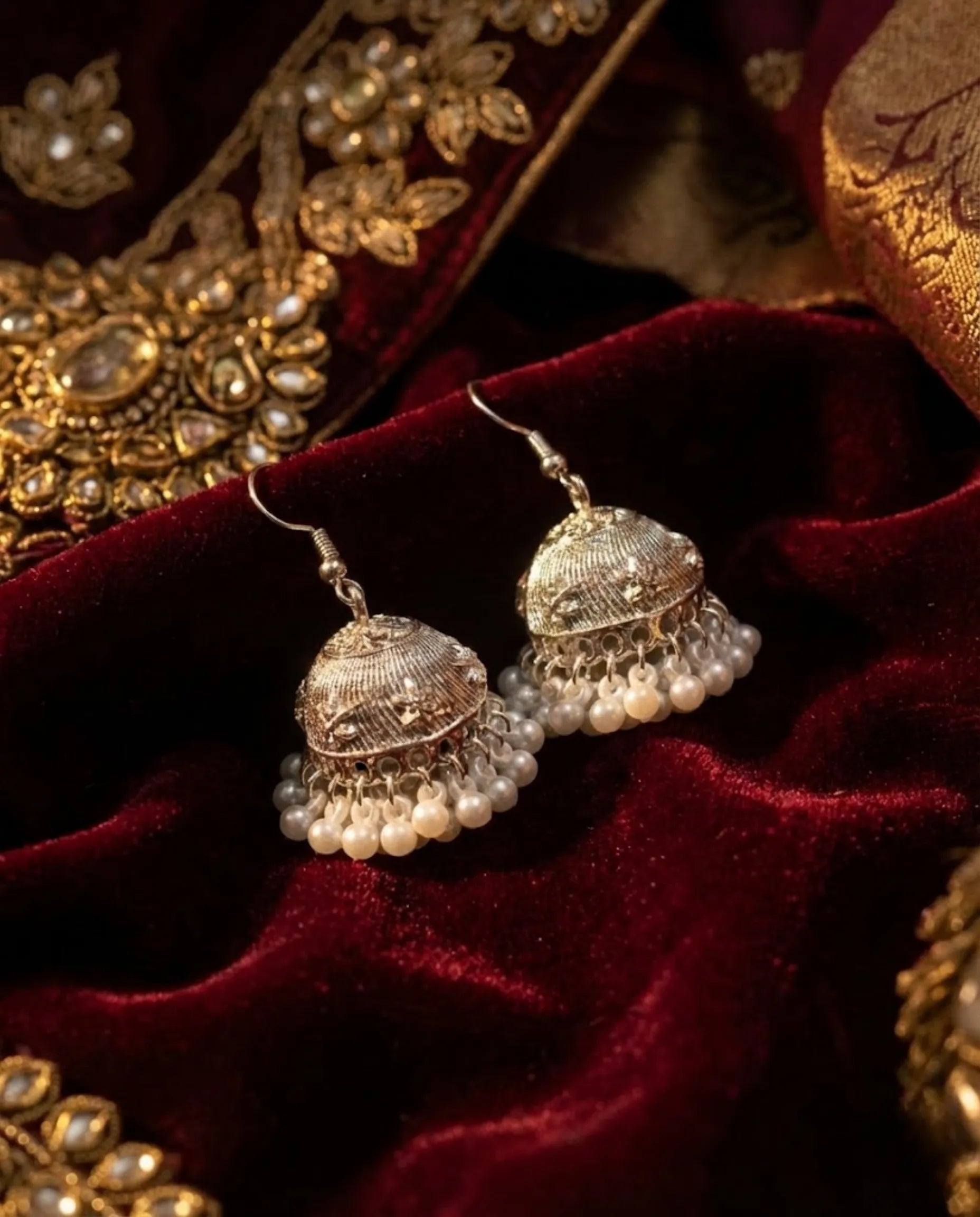 Orneza Silver Floral Filigree Jhumka Earrings with Pearls