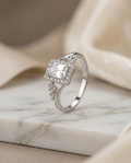 Orneza Emerald Cut Zirconia Halo Ring in Silver