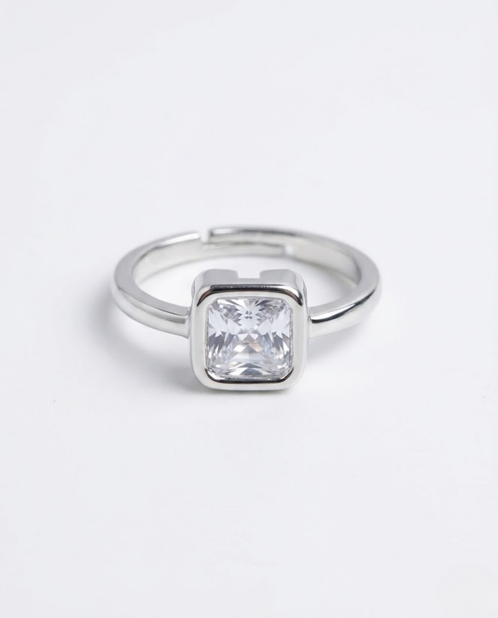 Orneza Princess Cut Bezel Set Sterling Silver Ring