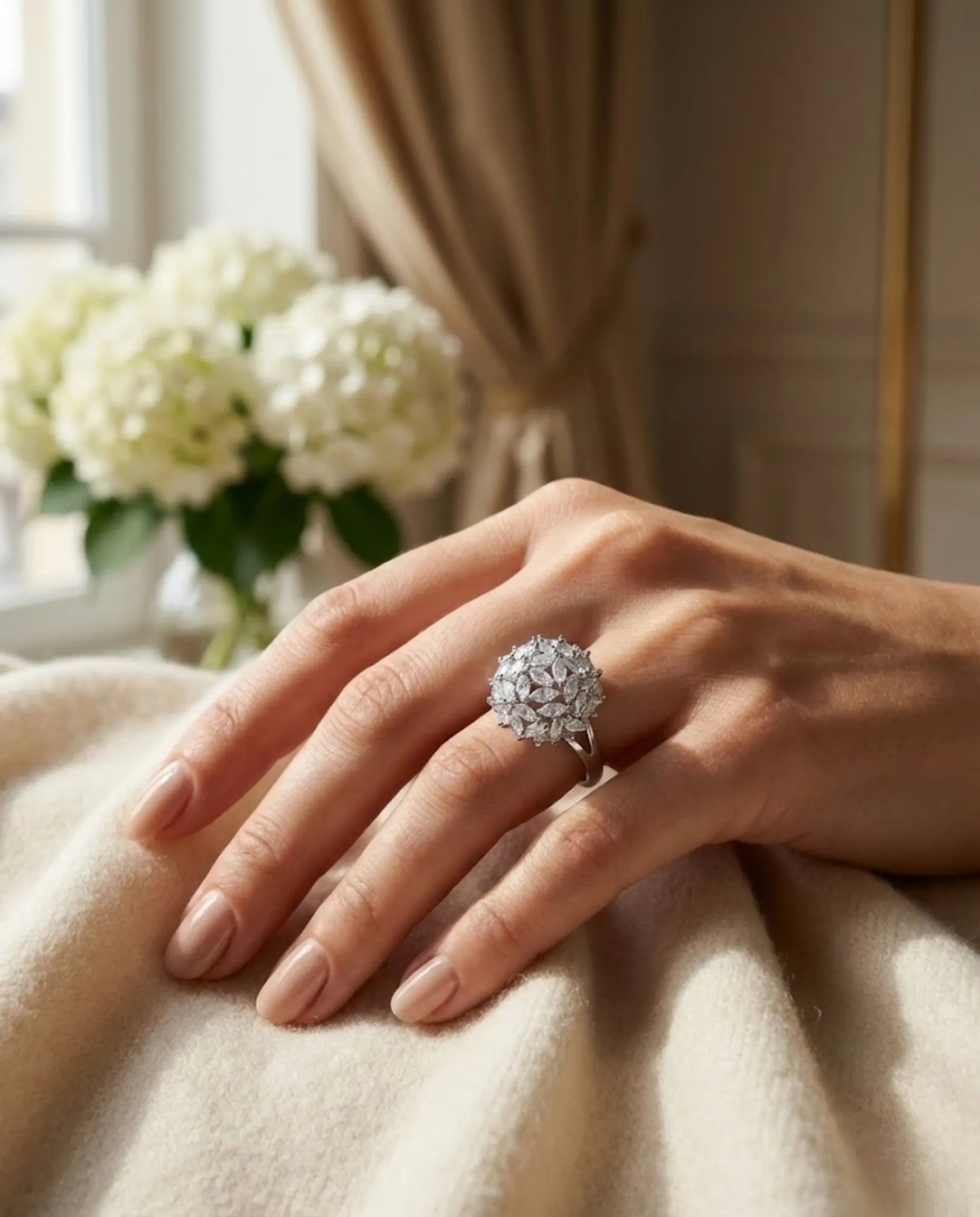 Orneza Marquise Stellar Silver Cluster Statement Ring