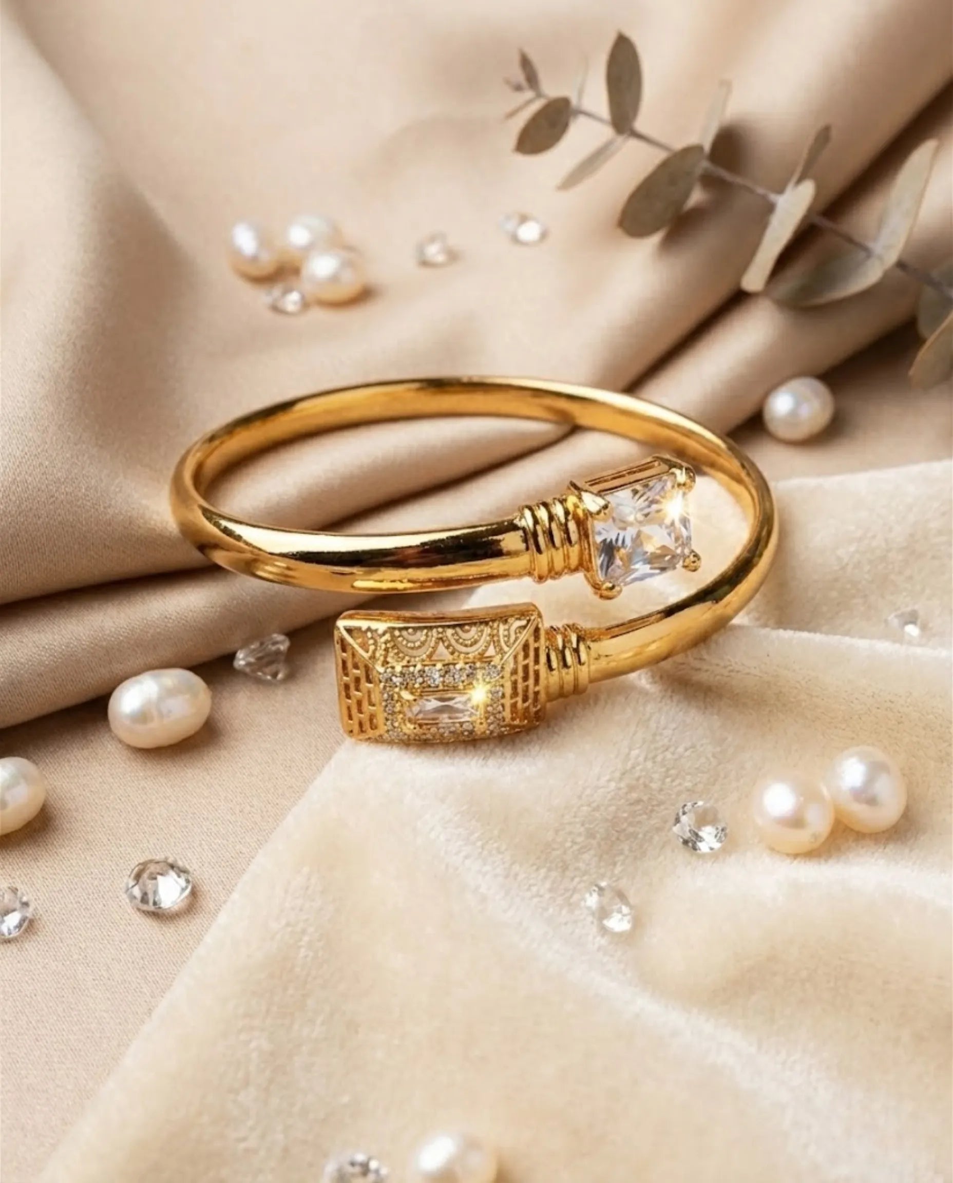 Orneza Empress Gold Bypass Bangle with Intricate Filigree