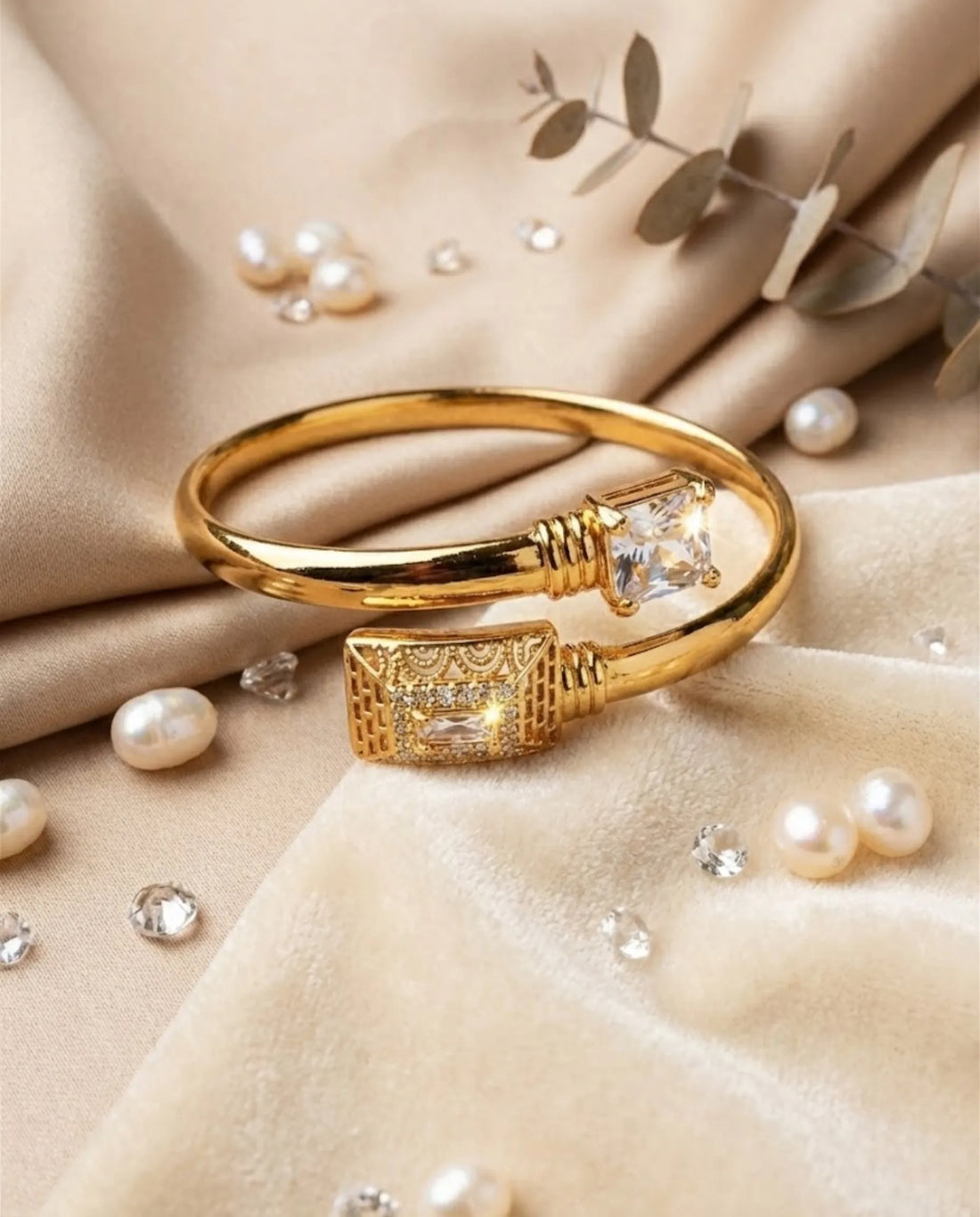 Orneza Empress Gold Bypass Bangle with Intricate Filigree