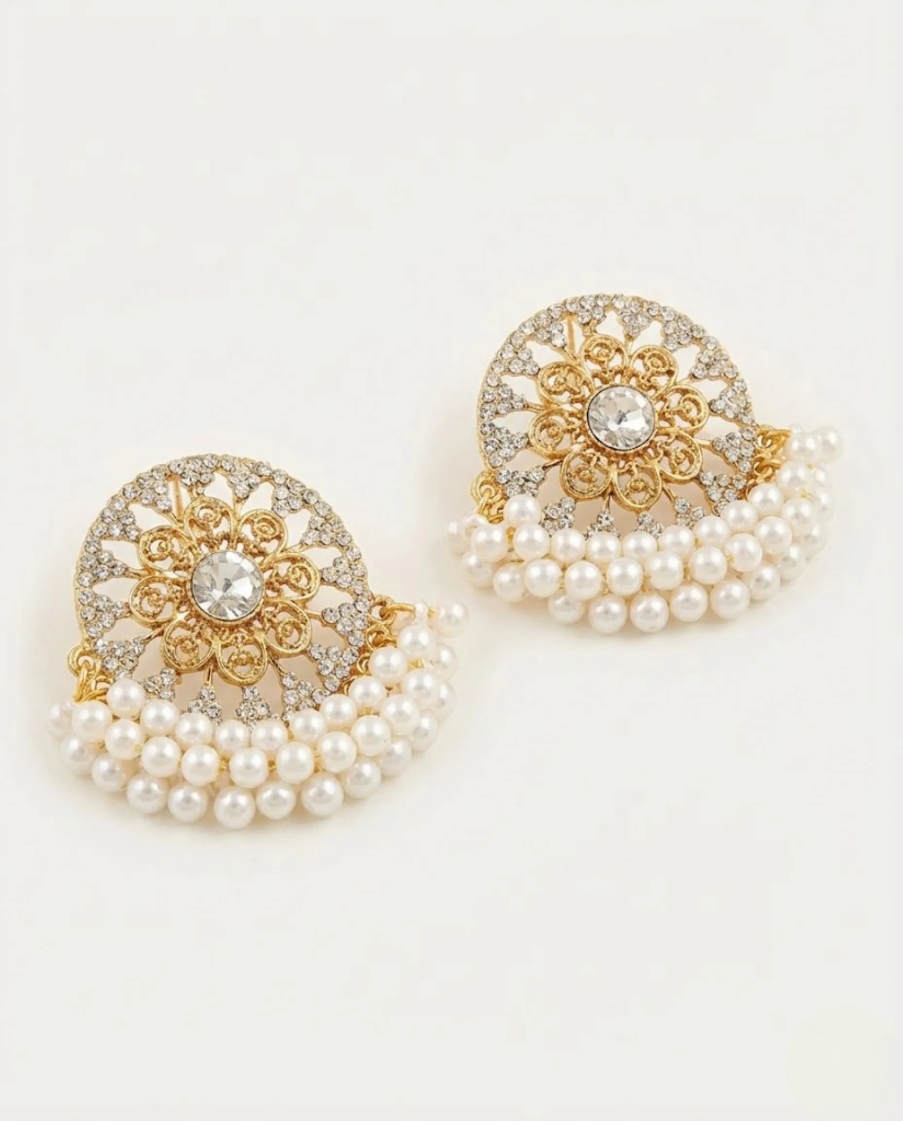Orneza Pearl Encrusted Gold Chandbali Statement Earrings