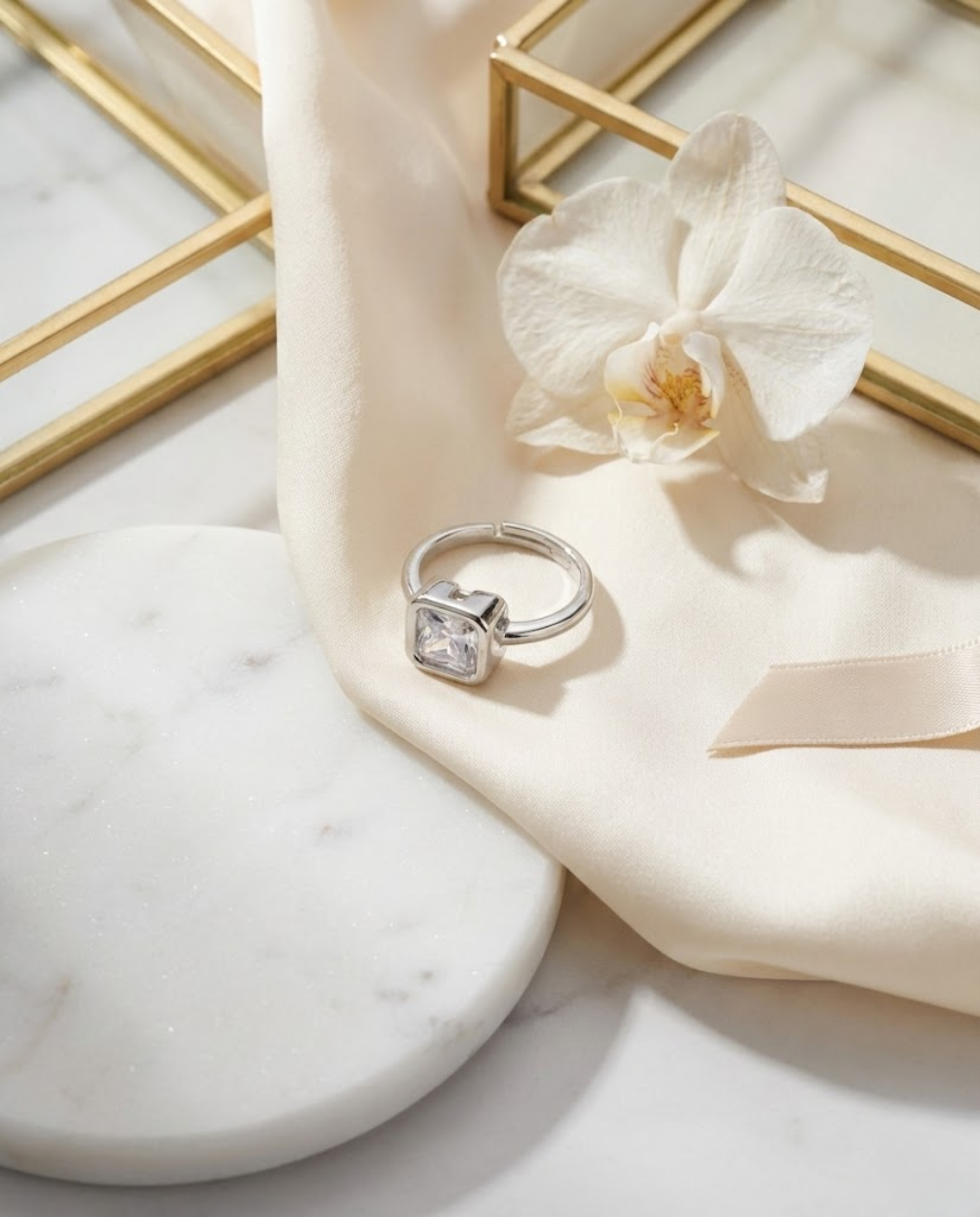 Orneza Princess Cut Bezel Set Sterling Silver Ring