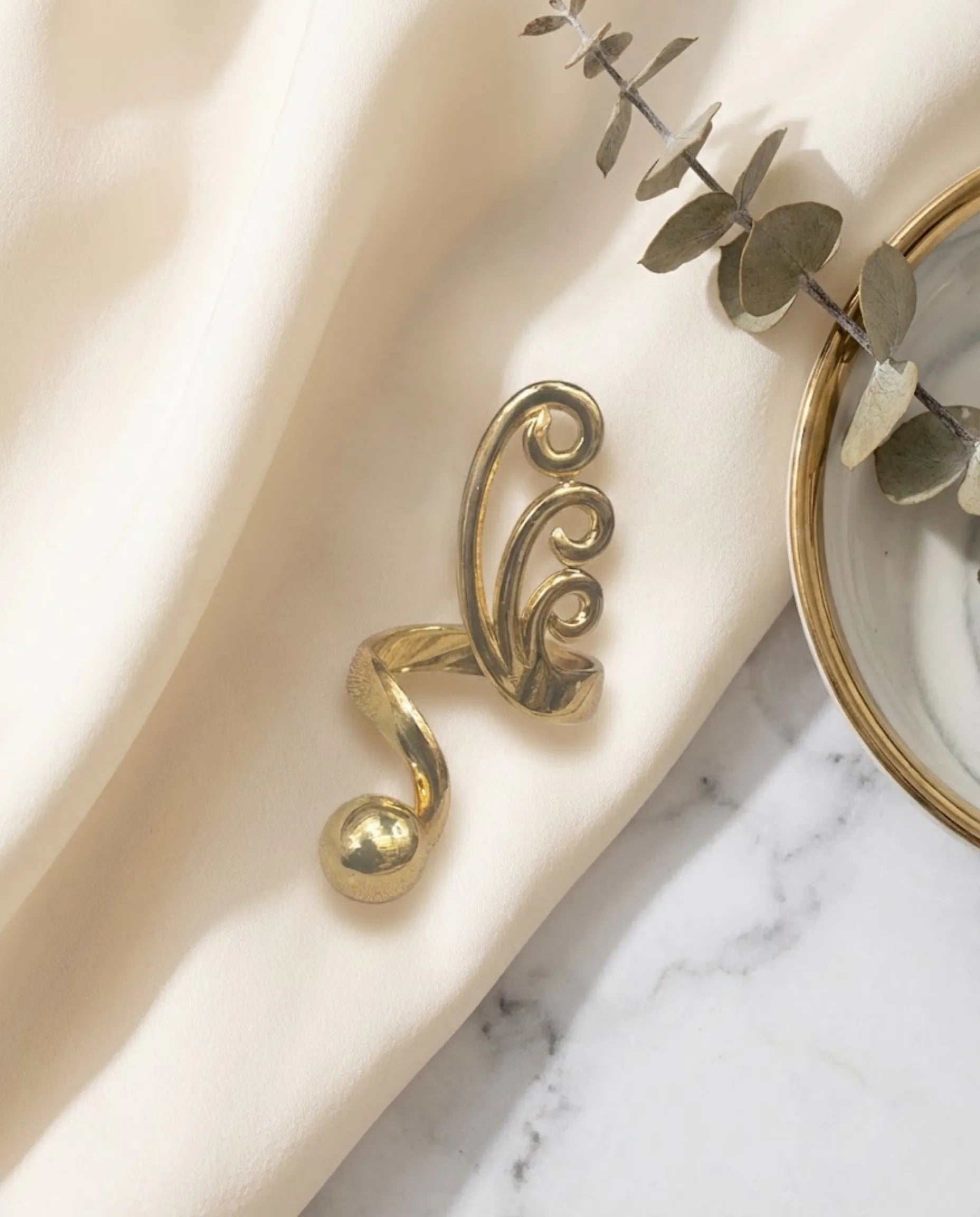 Orneza Ethereal Gold Swirl Statement Ring