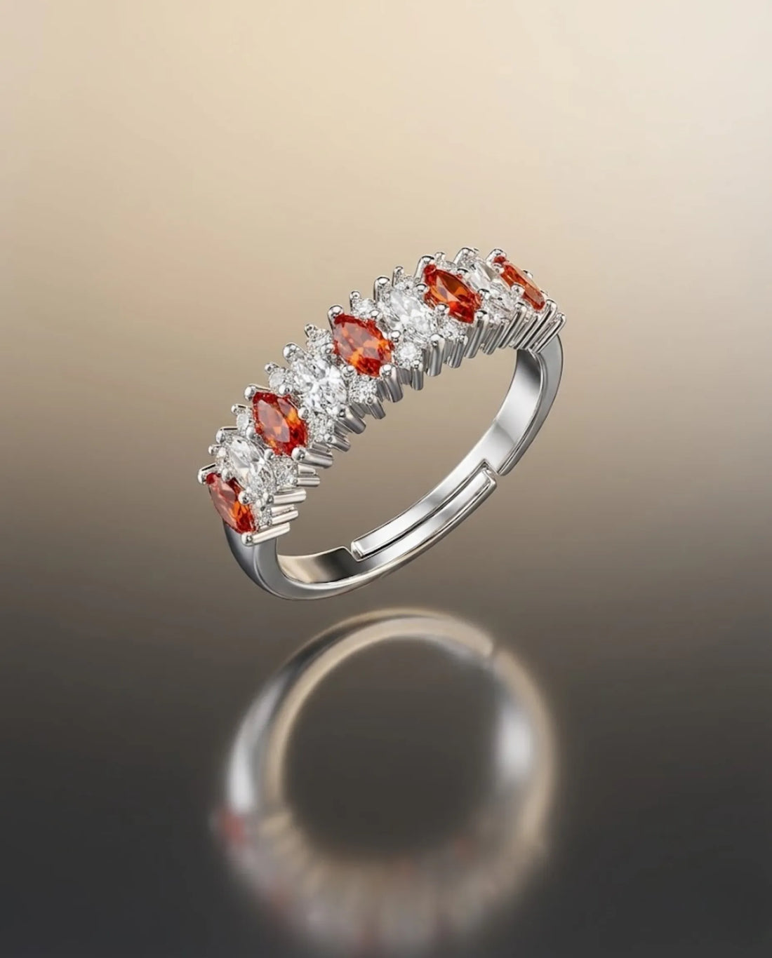 Orneza Marquise Garnet & Crystal Silver Eternity Ring