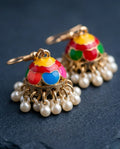 Orneza Multi-Color Scalloped Meenakari Jhumka Earrings