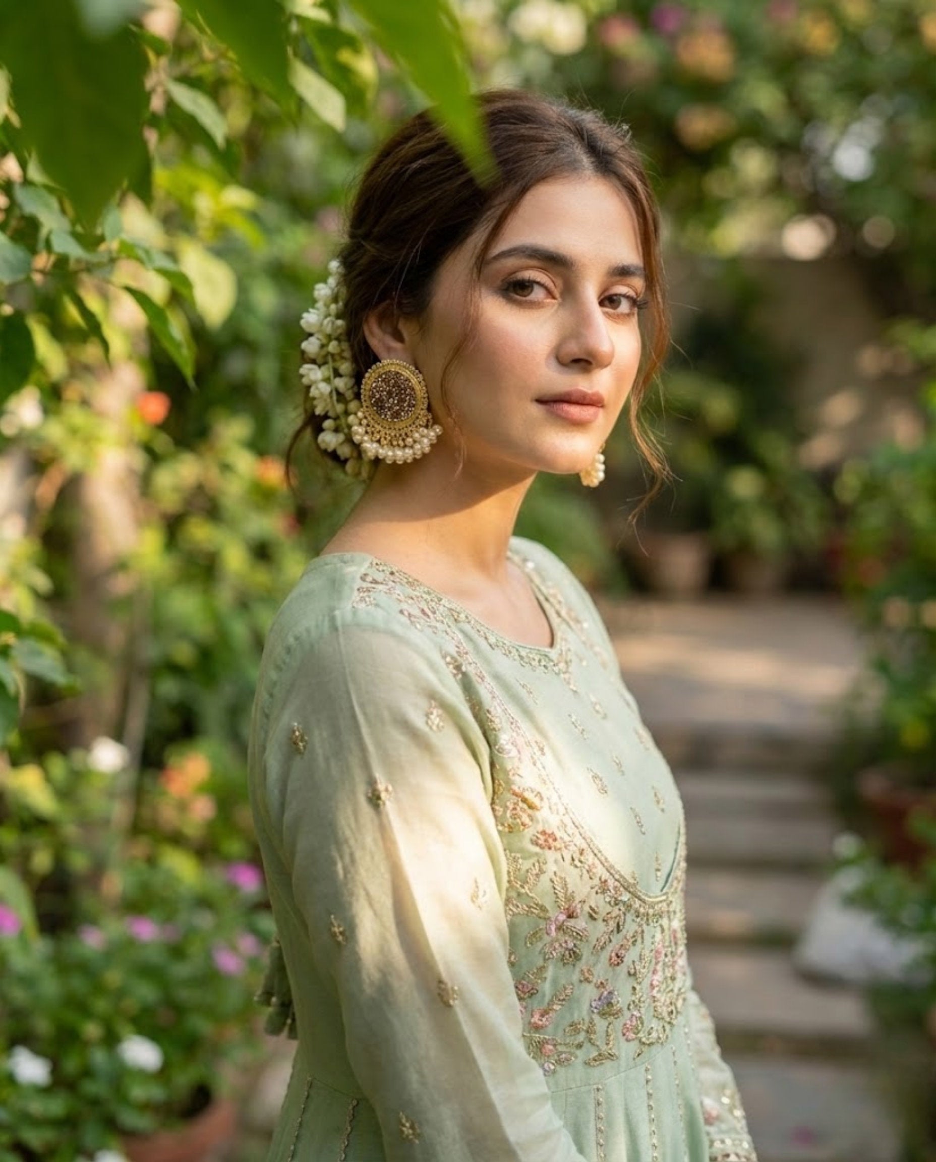 Antique Gold Crystal Stud Earrings with Cream Pearl Drops