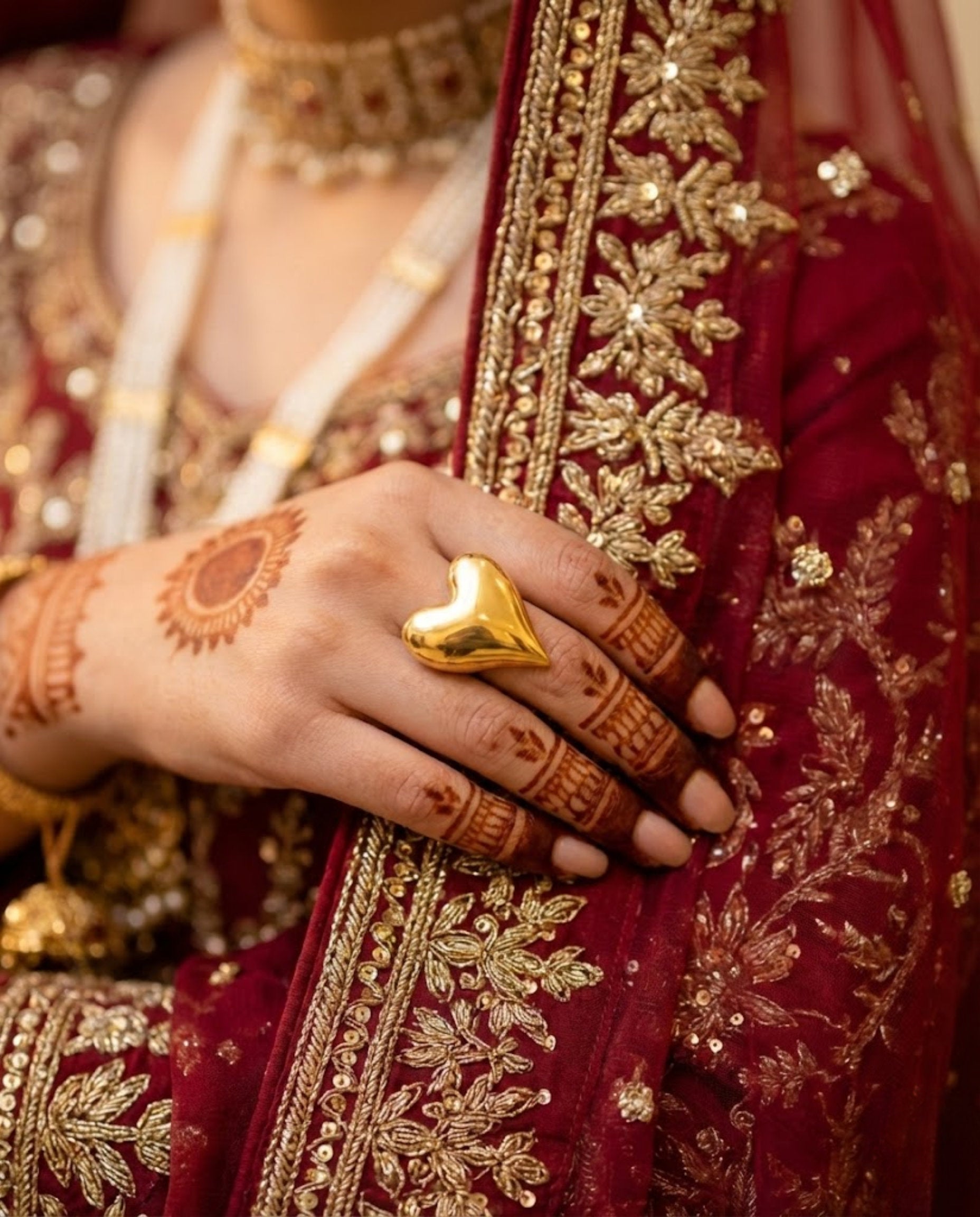 Orneza Gold Plated Sculptural Heart Statement Ring