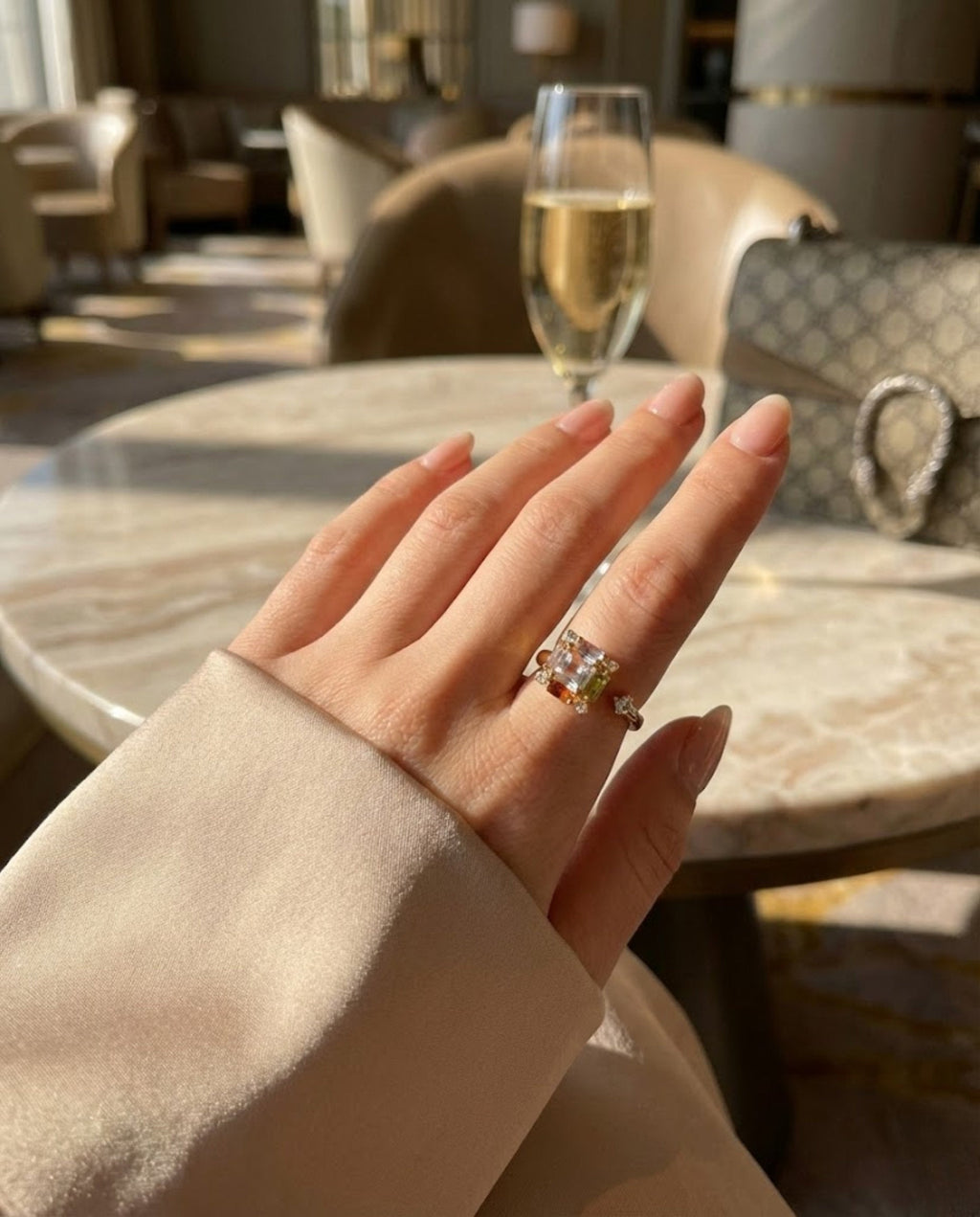 Orneza Multicolor Crystal Gold Adjustable Statement Ring
