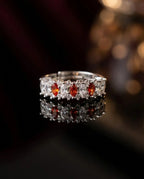 Orneza Marquise Garnet & Crystal Silver Eternity Ring