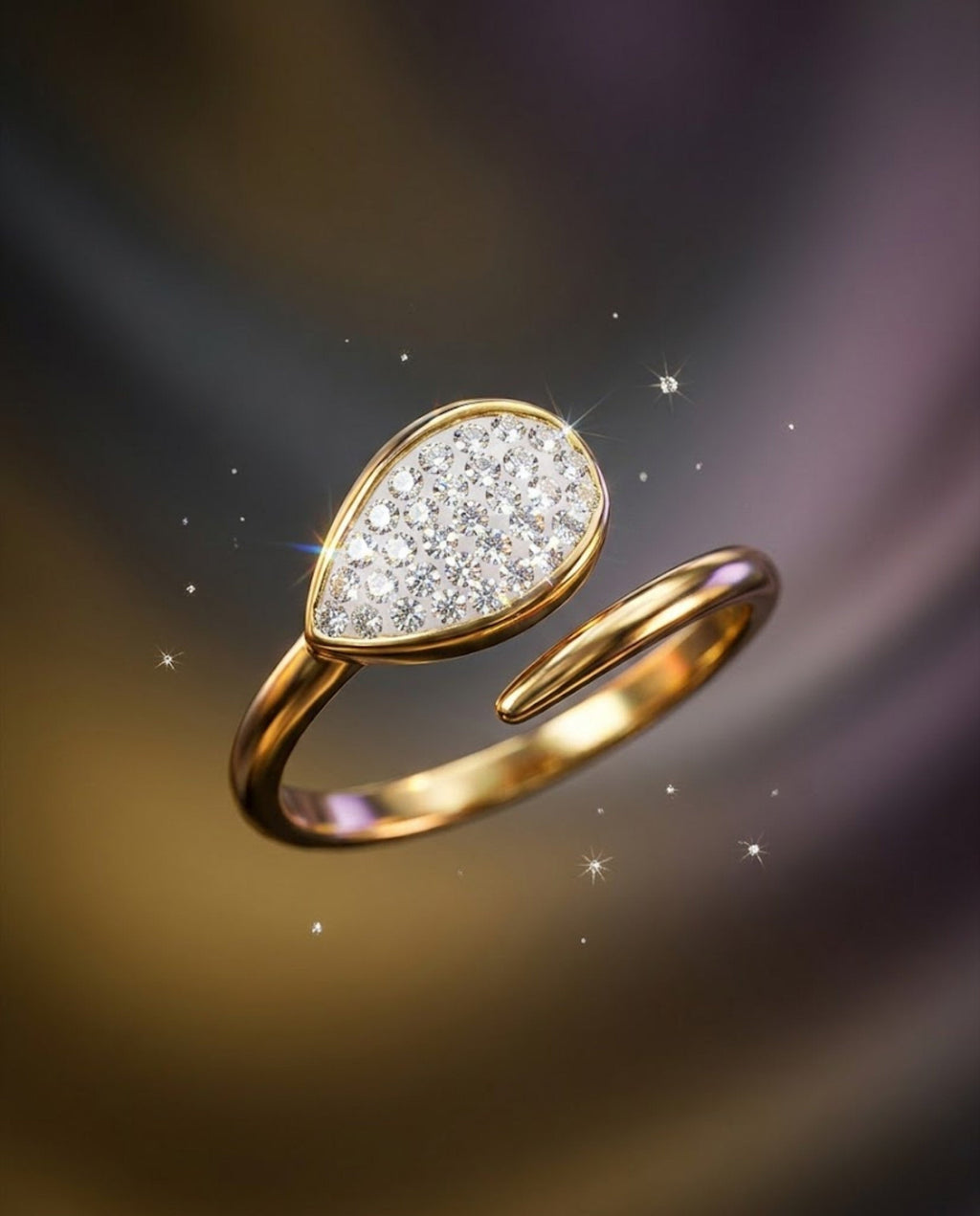 Orneza Gilded Pear Crystal Wrap Statement Ring