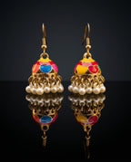 Orneza Multi-Color Scalloped Meenakari Jhumka Earrings