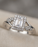 Orneza Emerald Cut Zirconia Halo Ring in Silver