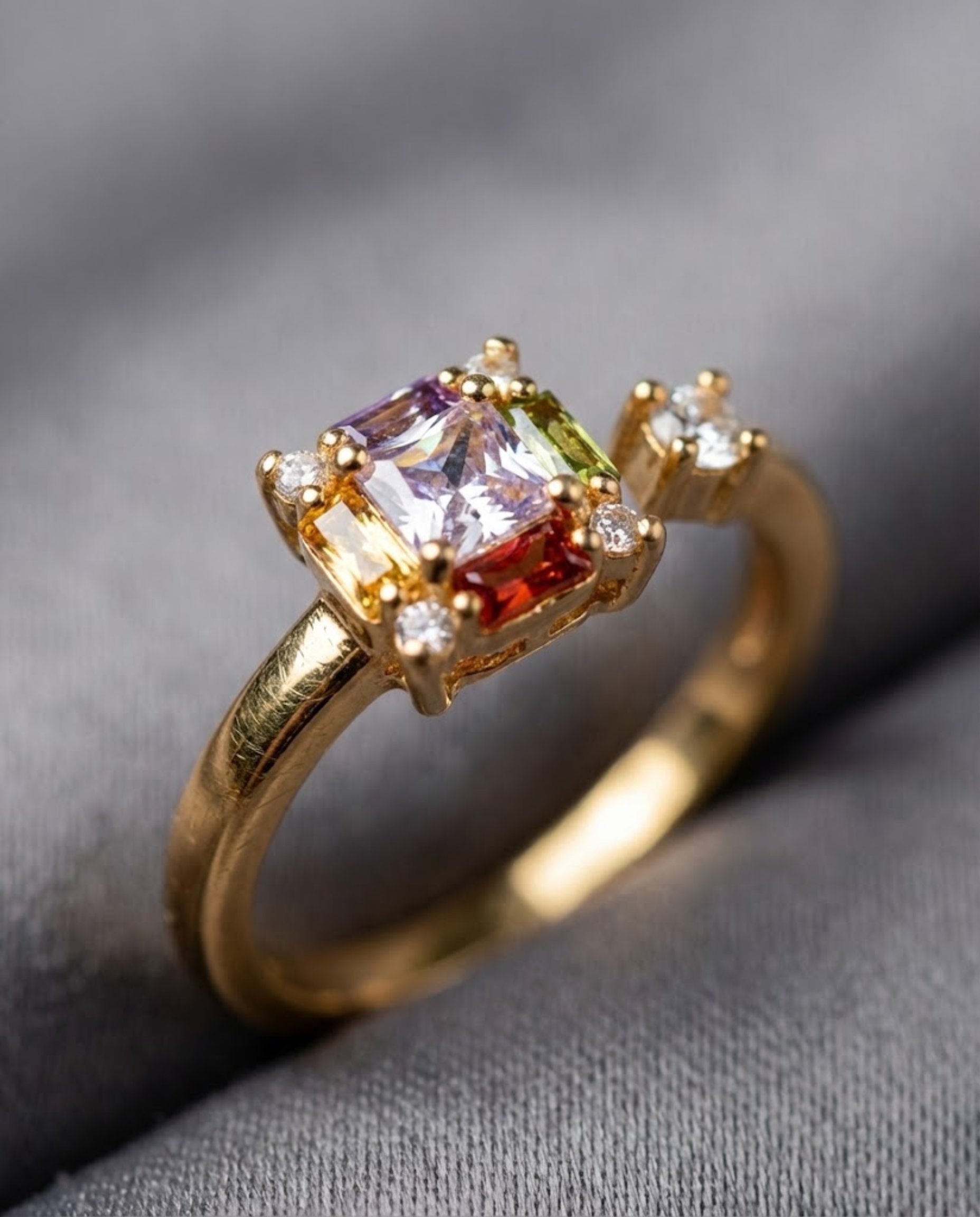 Orneza Multicolor Crystal Gold Adjustable Statement Ring