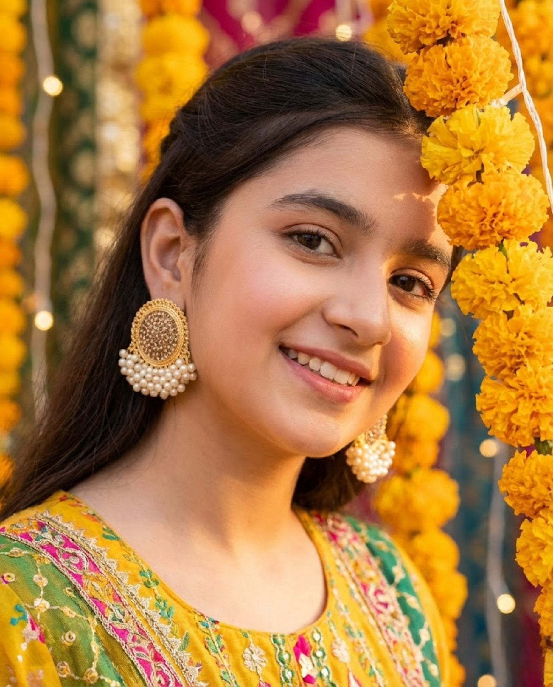 Antique Gold Crystal Stud Earrings with Cream Pearl Drops