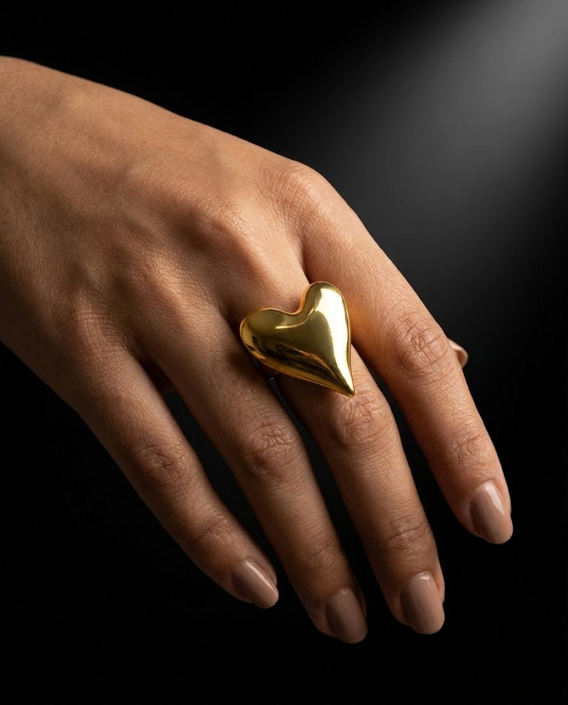 Orneza Gold Plated Sculptural Heart Statement Ring