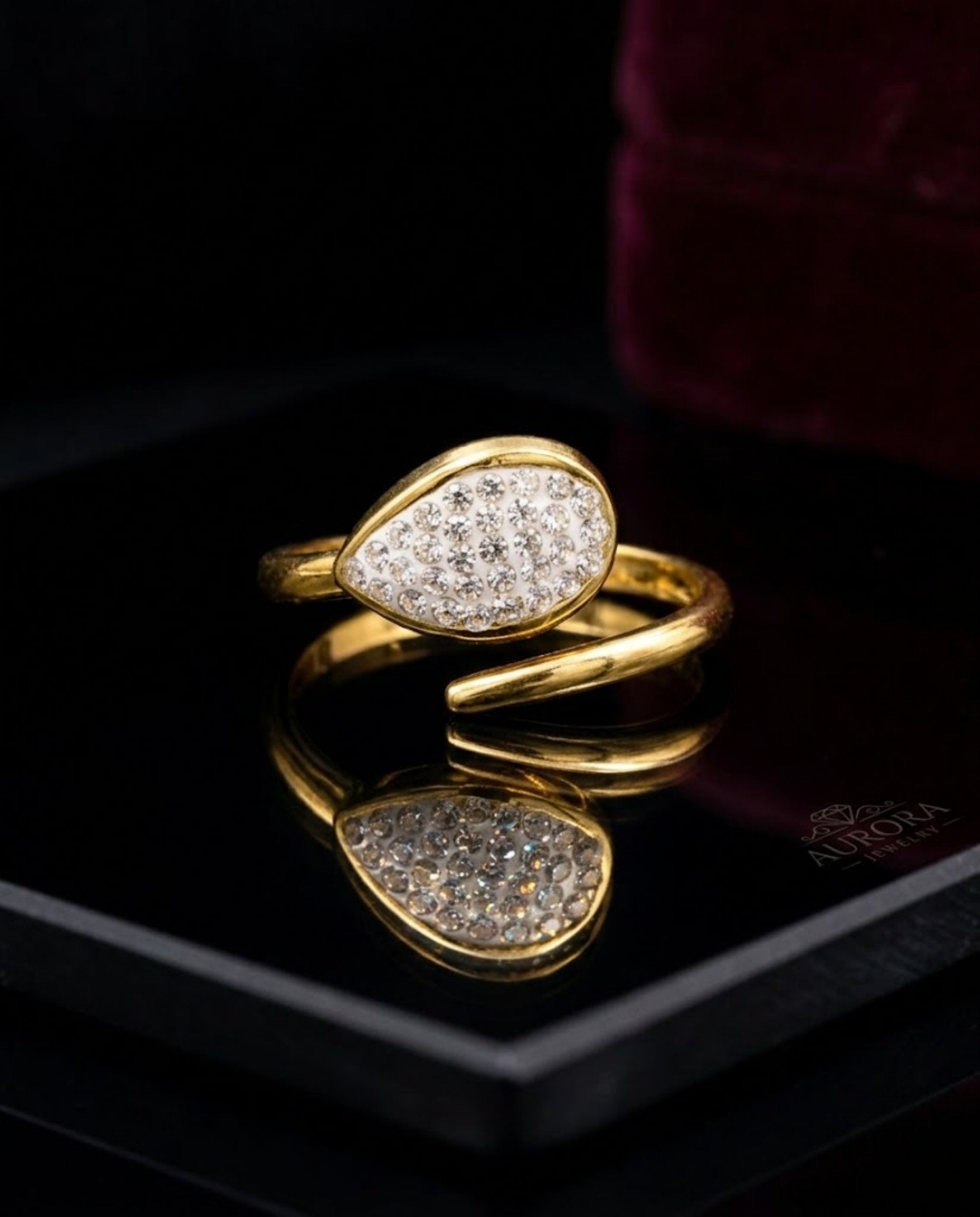 Orneza Gilded Pear Crystal Wrap Statement Ring